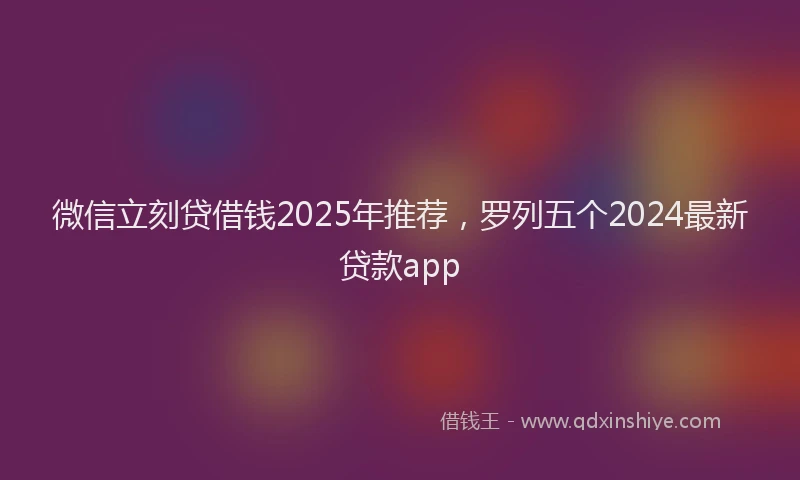 微信立刻贷借钱2025年推荐，罗列五个2024最新贷款app