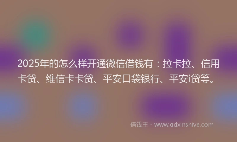 2025年的怎么样开通微信借钱有：拉卡拉、信用卡贷、维信卡卡贷、平安口袋银行、平安i贷等。