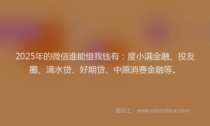 2025年的微信谁能借我钱有：度小满金融、投友圈、滴水贷、好期贷、中原消费金融等。