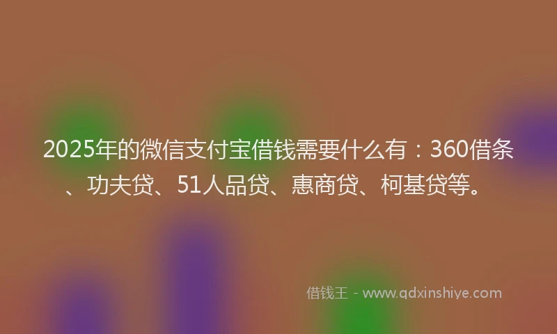 2025年的微信支付宝借钱需要什么有：360借条、功夫贷、51人品贷、惠商贷、柯基贷等。