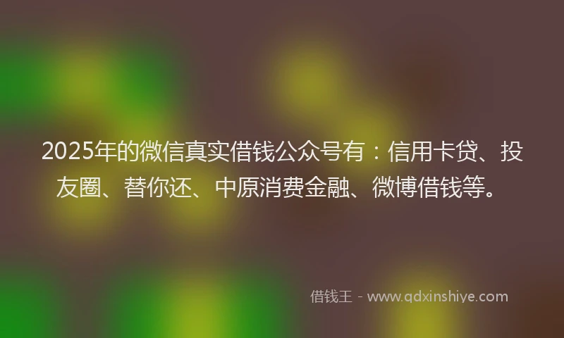 2025年的微信真实借钱公众号有：信用卡贷、投友圈、替你还、中原消费金融、微博借钱等。