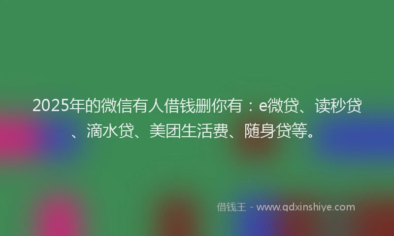 2025年的微信有人借钱删你有：e微贷、读秒贷、滴水贷、美团生活费、随身贷等。