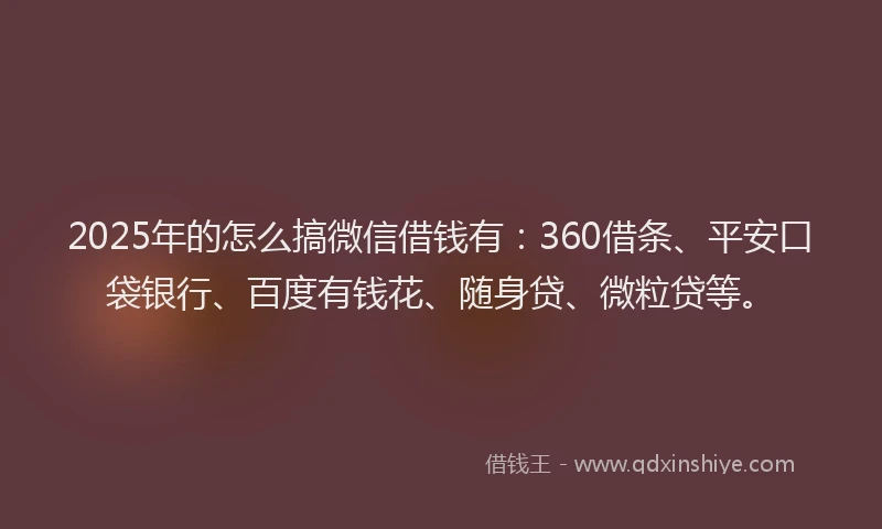 2025年的怎么搞微信借钱有：360借条、平安口袋银行、百度有钱花、随身贷、微粒贷等。
