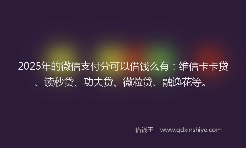 2025年的微信支付分可以借钱么有：维信卡卡贷、读秒贷、功夫贷、微粒贷、融逸花等。