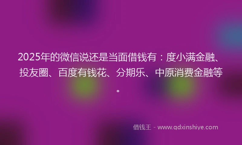 2025年的微信说还是当面借钱有：度小满金融、投友圈、百度有钱花、分期乐、中原消费金融等。