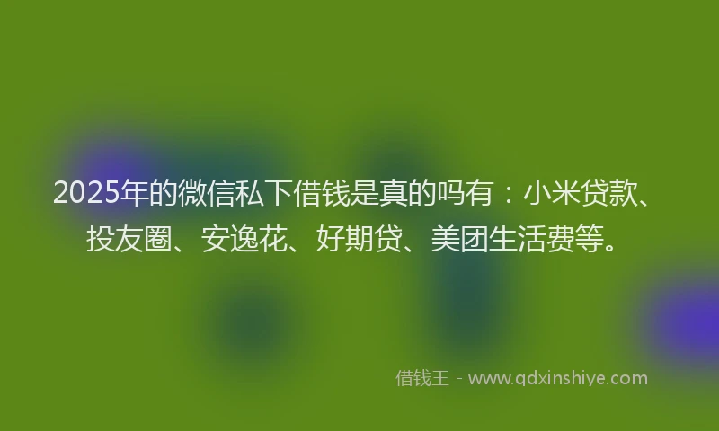 2025年的微信私下借钱是真的吗有：小米贷款、投友圈、安逸花、好期贷、美团生活费等。