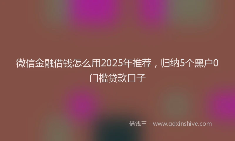 微信金融借钱怎么用2025年推荐，归纳5个黑户0门槛贷款口子