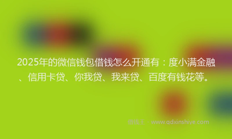2025年的微信钱包借钱怎么开通有：度小满金融、信用卡贷、你我贷、我来贷、百度有钱花等。