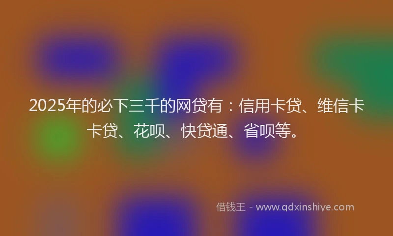 2025年的必下三千的网贷有：信用卡贷、维信卡卡贷、花呗、快贷通、省呗等。
