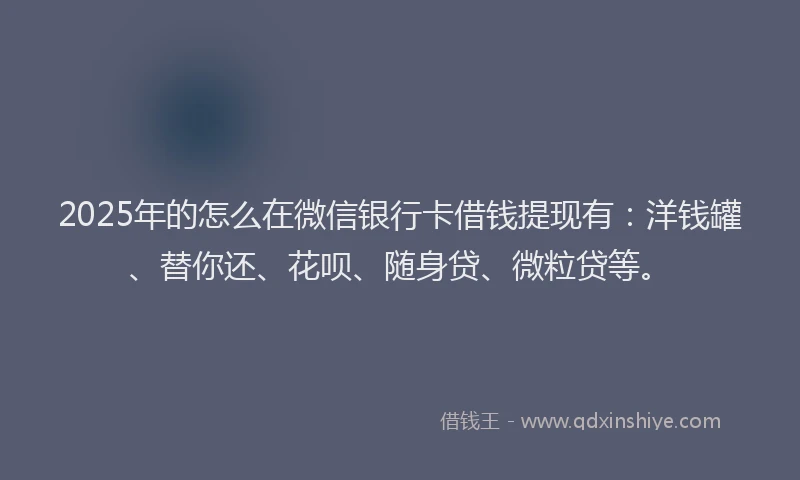 2025年的怎么在微信银行卡借钱提现有：洋钱罐、替你还、花呗、随身贷、微粒贷等。