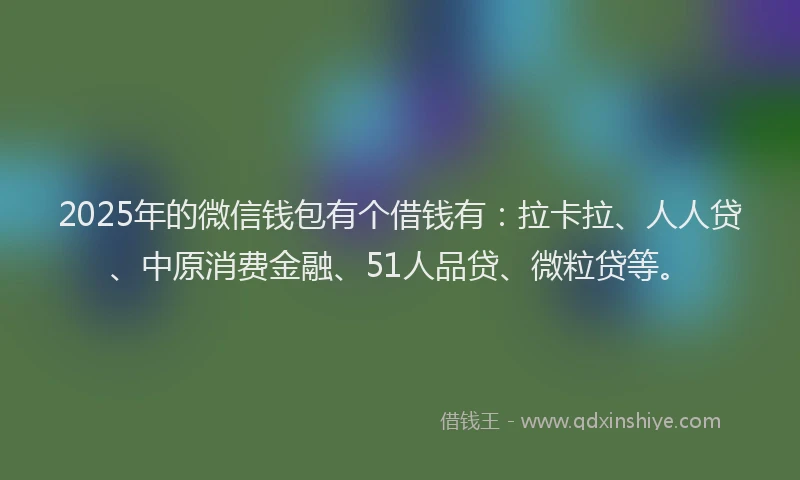 2025年的微信钱包有个借钱有：拉卡拉、人人贷、中原消费金融、51人品贷、微粒贷等。