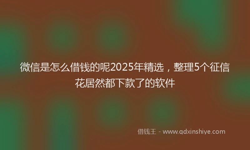 微信是怎么借钱的呢2025年精选，整理5个征信花居然都下款了的软件
