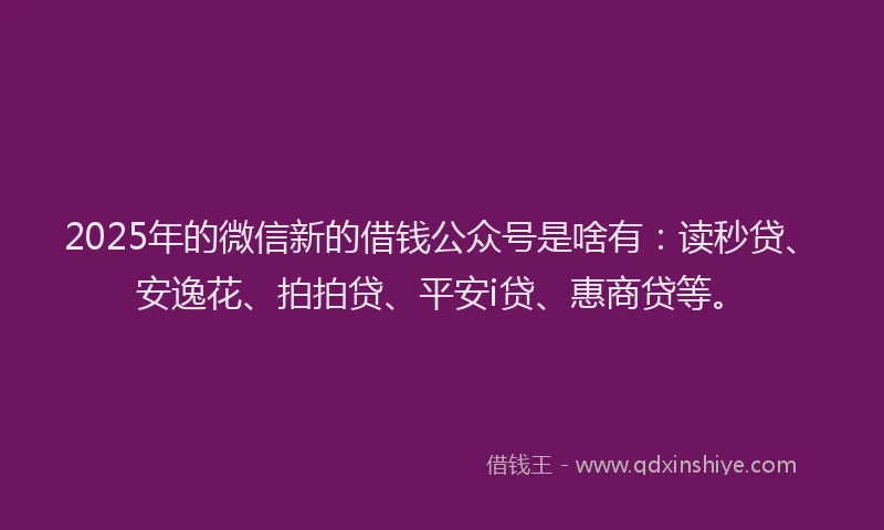 2025年的微信新的借钱公众号是啥有：读秒贷、安逸花、拍拍贷、平安i贷、惠商贷等。