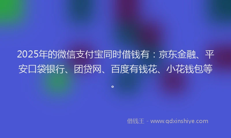2025年的微信支付宝同时借钱有：京东金融、平安口袋银行、团贷网、百度有钱花、小花钱包等。