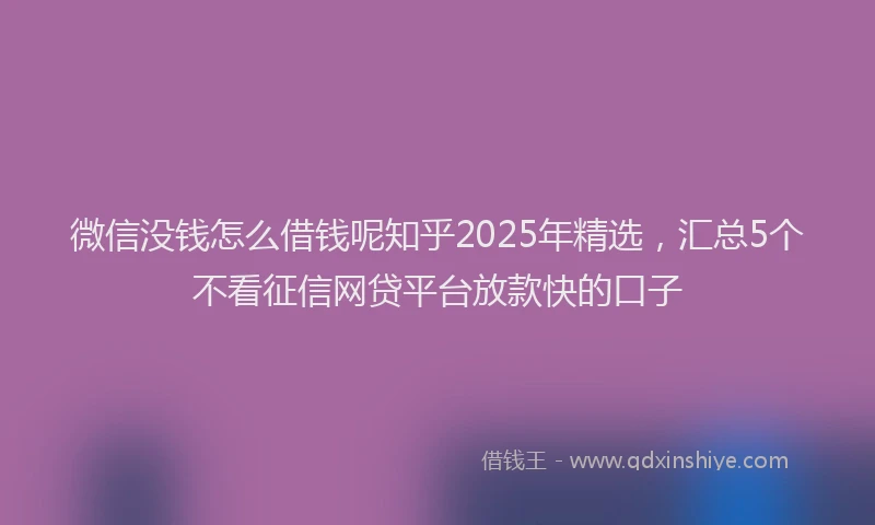 微信没钱怎么借钱呢知乎2025年精选，汇总5个不看征信网贷平台放款快的口子