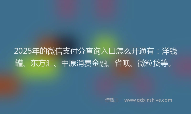 2025年的微信支付分查询入口怎么开通有：洋钱罐、东方汇、中原消费金融、省呗、微粒贷等。