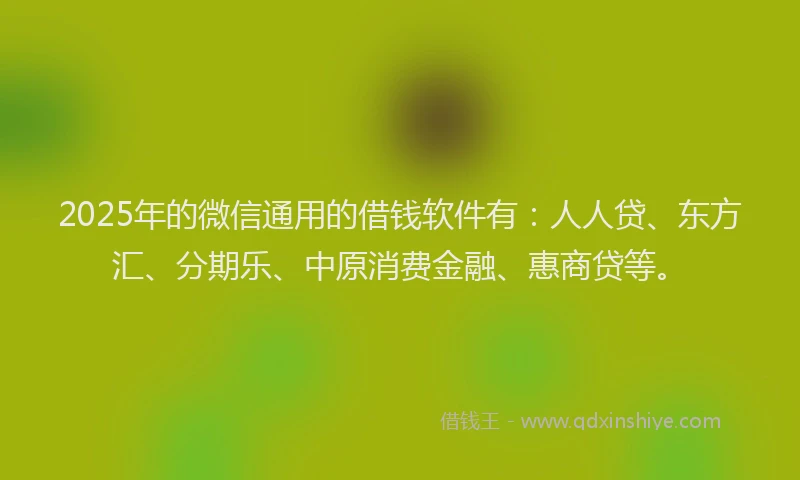2025年的微信通用的借钱软件有：人人贷、东方汇、分期乐、中原消费金融、惠商贷等。
