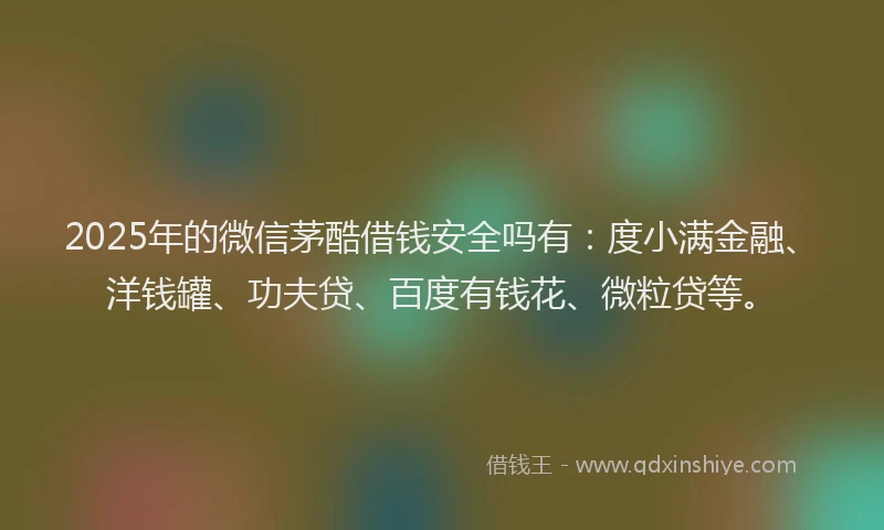 2025年的微信茅酷借钱安全吗有：度小满金融、洋钱罐、功夫贷、百度有钱花、微粒贷等。