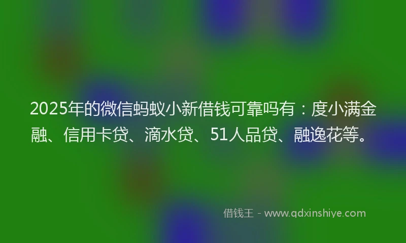 2025年的微信蚂蚁小新借钱可靠吗有：度小满金融、信用卡贷、滴水贷、51人品贷、融逸花等。