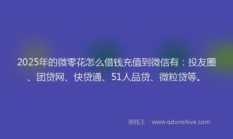 2025年的微零花怎么借钱充值到微信有：投友圈、团贷网、快贷通、51人品贷、微粒贷等。