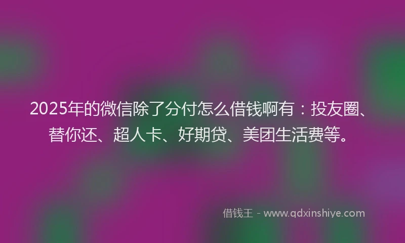 2025年的微信除了分付怎么借钱啊有：投友圈、替你还、超人卡、好期贷、美团生活费等。