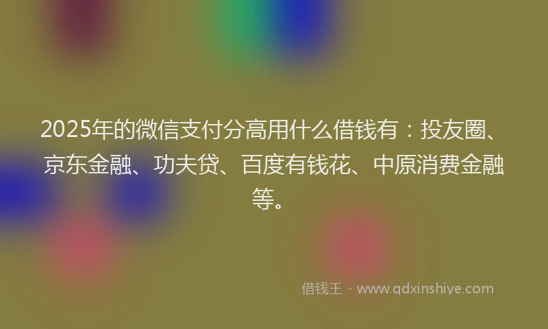 2025年的微信支付分高用什么借钱有：投友圈、京东金融、功夫贷、百度有钱花、中原消费金融等。