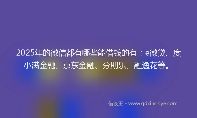 2025年的微信都有哪些能借钱的有：e微贷、度小满金融、京东金融、分期乐、融逸花等。