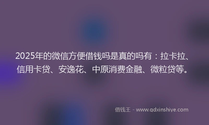 2025年的微信方便借钱吗是真的吗有：拉卡拉、信用卡贷、安逸花、中原消费金融、微粒贷等。