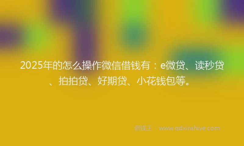2025年的怎么操作微信借钱有：e微贷、读秒贷、拍拍贷、好期贷、小花钱包等。