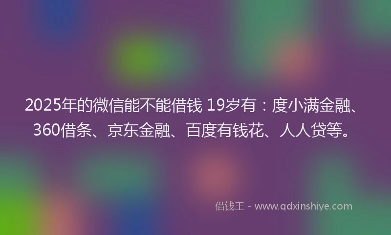 2025年的微信能不能借钱 19岁有：度小满金融、360借条、京东金融、百度有钱花、人人贷等。