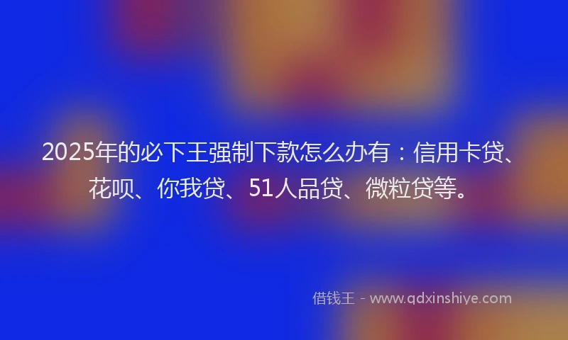 2025年的必下王强制下款怎么办有：信用卡贷、花呗、你我贷、51人品贷、微粒贷等。