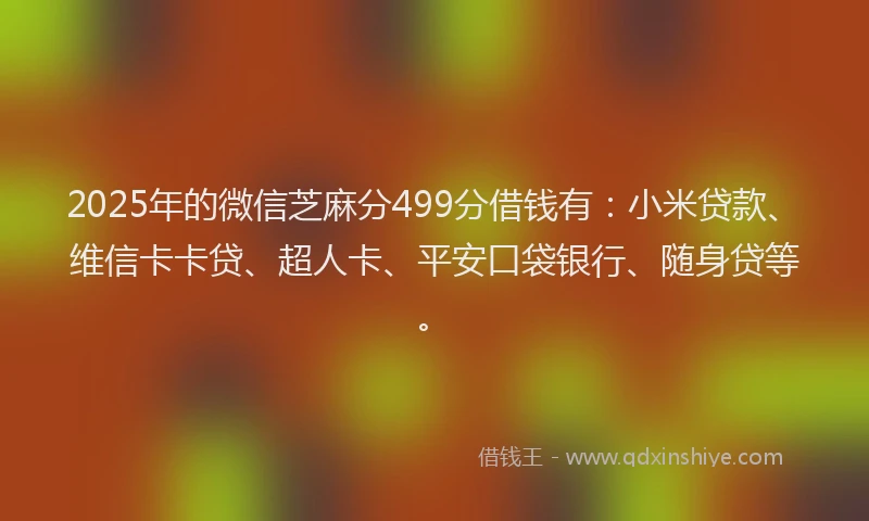 2025年的微信芝麻分499分借钱有：小米贷款、维信卡卡贷、超人卡、平安口袋银行、随身贷等。