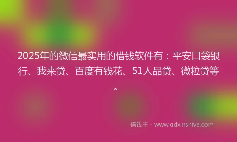 2025年的微信最实用的借钱软件有：平安口袋银行、我来贷、百度有钱花、51人品贷、微粒贷等。