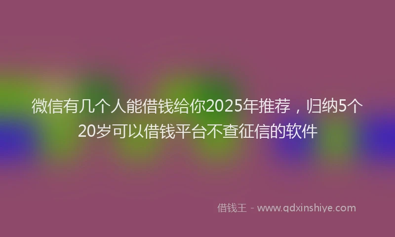 微信有几个人能借钱给你2025年推荐，归纳5个20岁可以借钱平台不查征信的软件