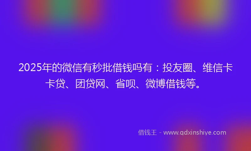 2025年的微信有秒批借钱吗有：投友圈、维信卡卡贷、团贷网、省呗、微博借钱等。