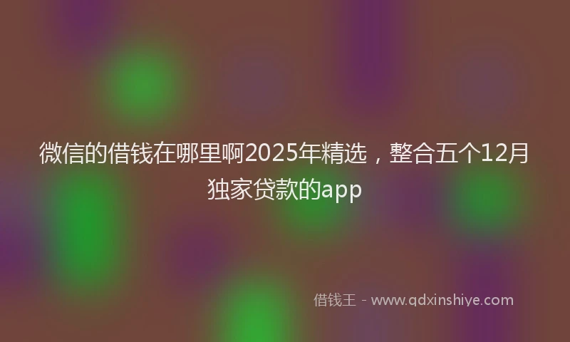 微信的借钱在哪里啊2025年精选，整合五个12月独家贷款的app