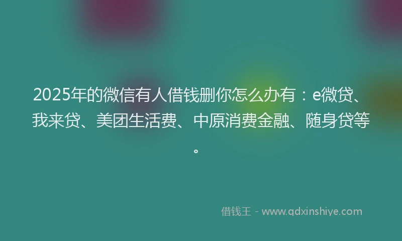 2025年的微信有人借钱删你怎么办有：e微贷、我来贷、美团生活费、中原消费金融、随身贷等。