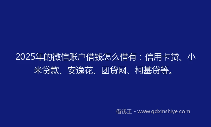 2025年的微信账户借钱怎么借有：信用卡贷、小米贷款、安逸花、团贷网、柯基贷等。