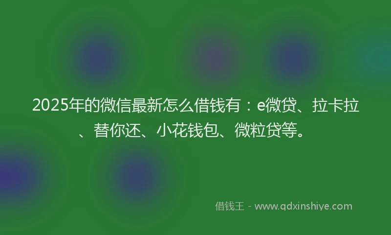 2025年的微信最新怎么借钱有：e微贷、拉卡拉、替你还、小花钱包、微粒贷等。