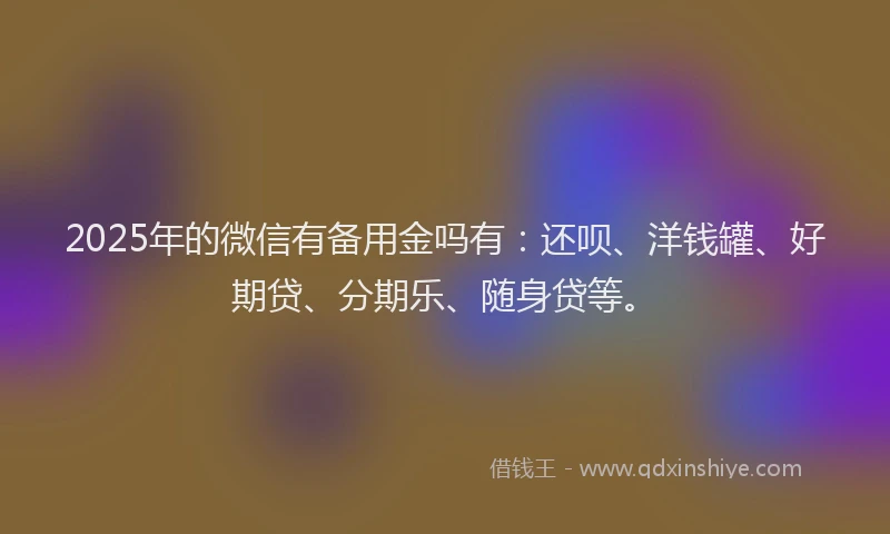 2025年的微信有备用金吗有：还呗、洋钱罐、好期贷、分期乐、随身贷等。