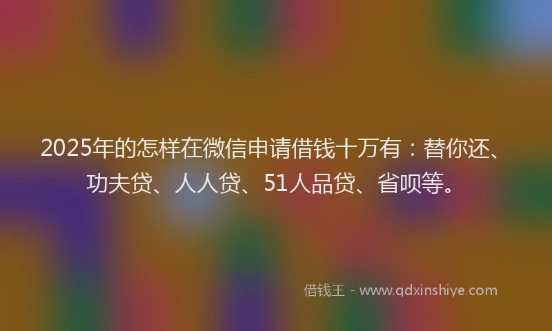 2025年的怎样在微信申请借钱十万有：替你还、功夫贷、人人贷、51人品贷、省呗等。