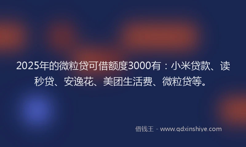 2025年的微粒贷可借额度3000有：小米贷款、读秒贷、安逸花、美团生活费、微粒贷等。