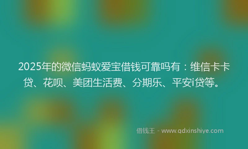 2025年的微信蚂蚁爱宝借钱可靠吗有：维信卡卡贷、花呗、美团生活费、分期乐、平安i贷等。