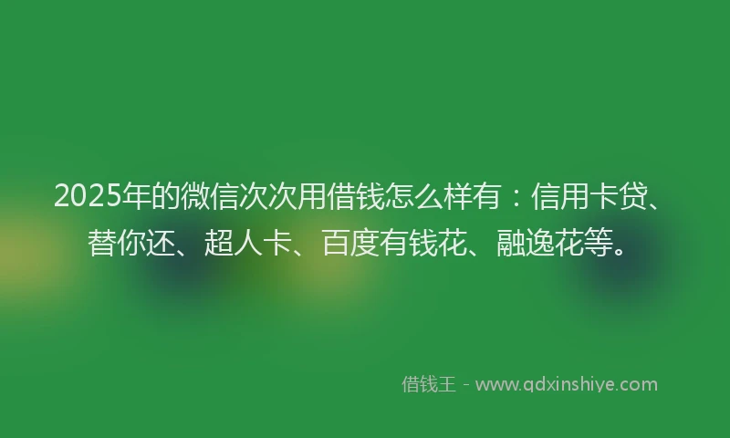 2025年的微信次次用借钱怎么样有：信用卡贷、替你还、超人卡、百度有钱花、融逸花等。