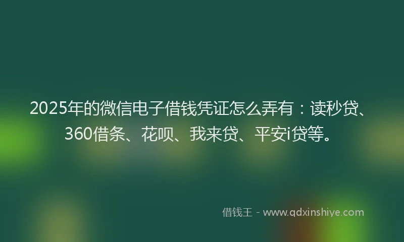 2025年的微信电子借钱凭证怎么弄有：读秒贷、360借条、花呗、我来贷、平安i贷等。