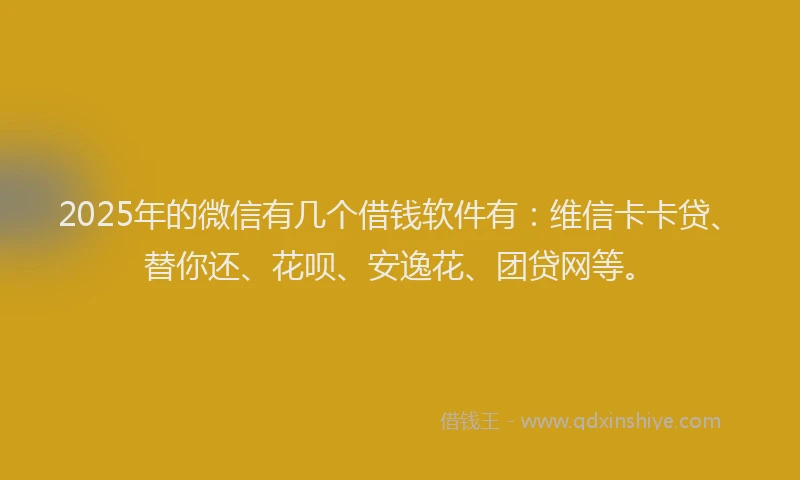 2025年的微信有几个借钱软件有：维信卡卡贷、替你还、花呗、安逸花、团贷网等。