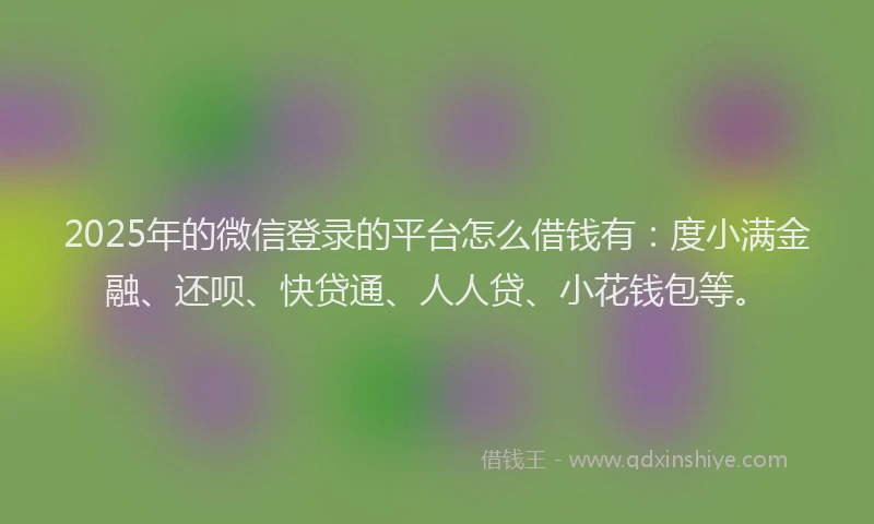 2025年的微信登录的平台怎么借钱有：度小满金融、还呗、快贷通、人人贷、小花钱包等。