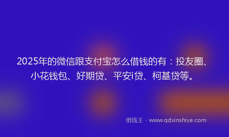 2025年的微信跟支付宝怎么借钱的有：投友圈、小花钱包、好期贷、平安i贷、柯基贷等。