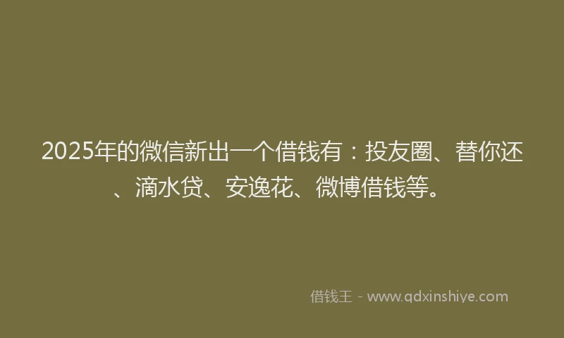 2025年的微信新出一个借钱有：投友圈、替你还、滴水贷、安逸花、微博借钱等。