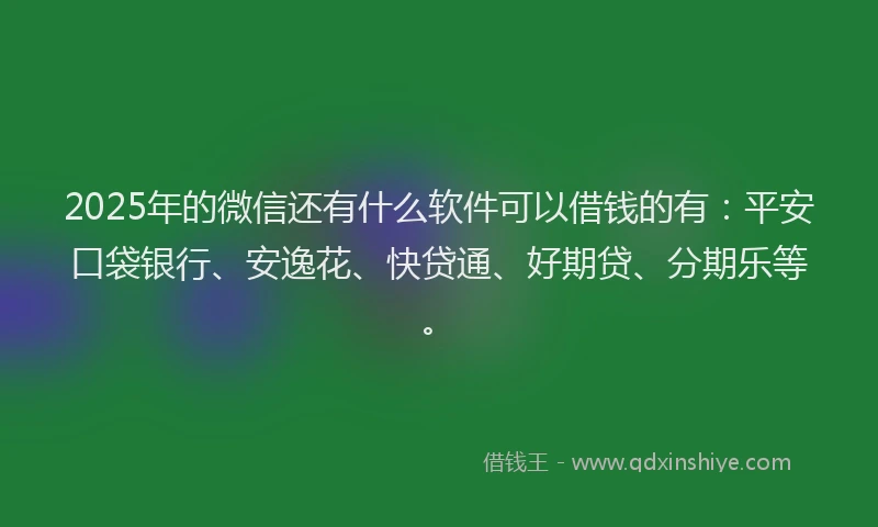 2025年的微信还有什么软件可以借钱的有：平安口袋银行、安逸花、快贷通、好期贷、分期乐等。